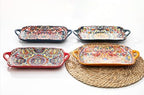 Boho Ceramic Serving Platters with Handles Set of 4, 12Inch Large Serving Dishes for Entertaining, Colorful Cute, alternate