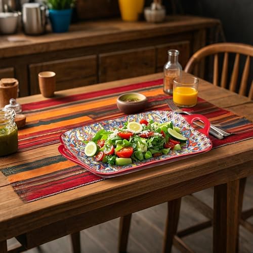 Boho Ceramic Serving Platters with Handles Set of 4, 12Inch Large Serving Dishes for Entertaining, Colorful Cute, alternate