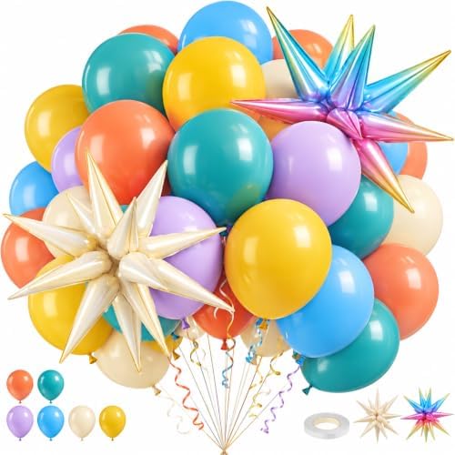 Boho Rainbow Balloons, Pastel Colorful Balloons with Star Foil Balloon