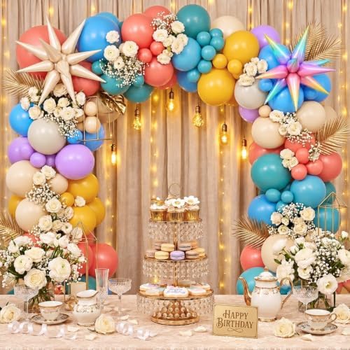 Boho Rainbow Balloons, Pastel Colorful Balloons with Star Foil Balloon, alternate view 2