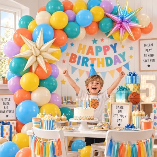 Boho Rainbow Balloons, Pastel Colorful Balloons with Star Foil Balloon, alternate view 4