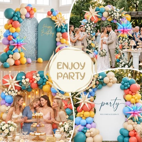 Boho Rainbow Balloons, Pastel Colorful Balloons with Star Foil Balloon, alternate view 6