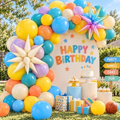 Boho Rainbow Balloons, Pastel Colorful Balloons with Star Foil Balloon, alternate view 7