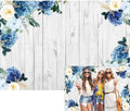 Boho Rustic Wood Plank Wall Backdrop 8x6.5ft Blue Floral Hydrangeas Camellia Flowers Green Leaves Plants Spring