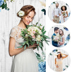 Boho Rustic Wood Plank Wall Backdrop 8x6.5ft Blue Floral Hydrangeas Camellia Flowers Green Leaves Plants Spring, alternate