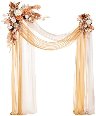 Boho Wedding Arch Flowers with Drapes, Rust & Sepia