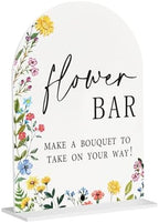 Boho Wedding Flower Bar Sign - Arched Acrylic Table Sign with Base, 5"x7", Modern Calligraphy for Bridal Shower