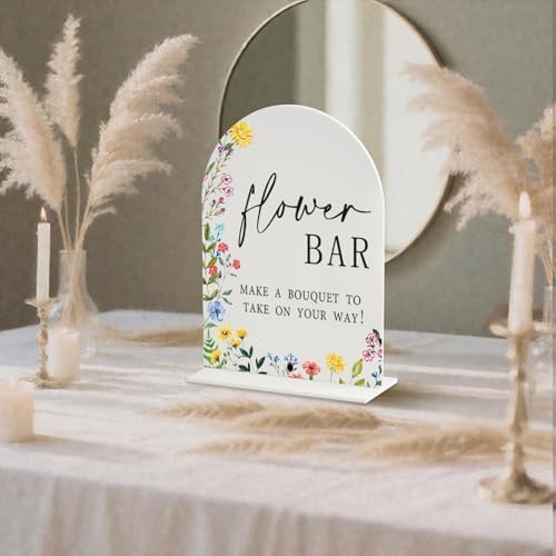 Boho Wedding Flower Bar Sign - Arched Acrylic Table Sign with Base, 5"x7", Modern Calligraphy for Bridal Shower, alternate