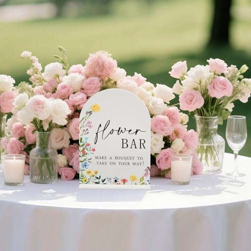 Boho Wedding Flower Bar Sign - Arched Acrylic Table Sign with Base, 5"x7", Modern Calligraphy for Bridal Shower, alternate