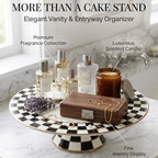 Bone China Checkerboard Cake Stand, 11.5-inch Dessert Pedestal in White, alternate view 4
