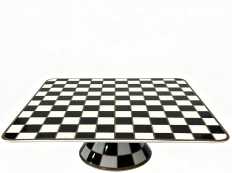 Bone China Checkerboard Square Cake Stand, 11.5-inch Cupcake Display in White