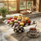 Bone China Checkerboard Square Cake Stand, 11.5-inch Cupcake Display in White, alternate view 2