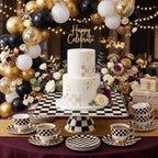 Bone China Checkerboard Square Cake Stand, 11.5-inch Cupcake Display in White, alternate view 4