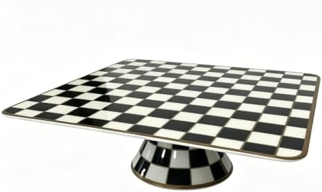 Bone China Checkerboard Square Cake Stand, 11.5-inch Cupcake Display in White, alternate view 7
