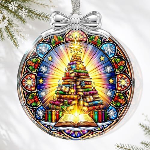 Book Christmas Tree Ornament Crystal Glass 3 * 3.3 in for Xmas Tree Décor