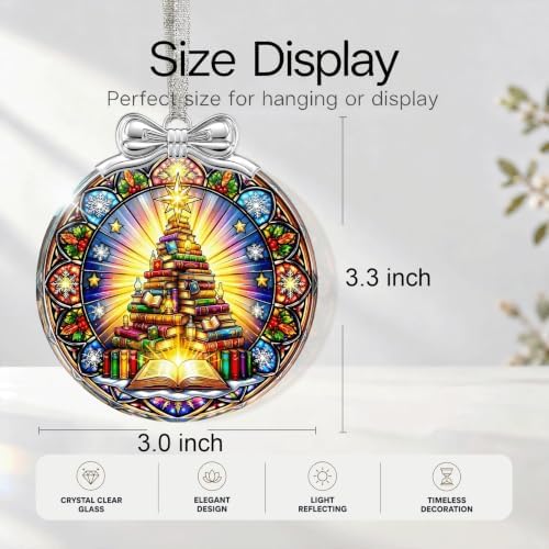 Book Christmas Tree Ornament Crystal Glass 3 * 3.3 in for Xmas Tree Décor, alternate view 2