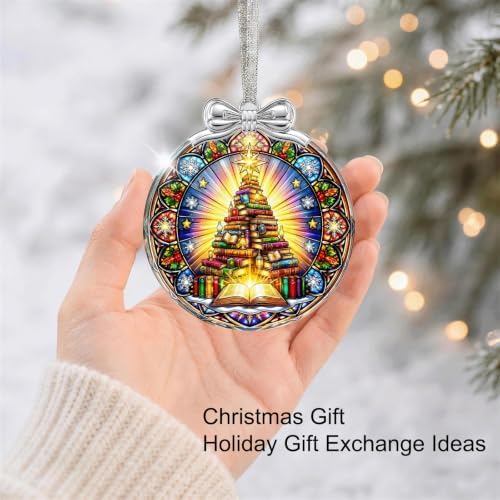 Book Christmas Tree Ornament Crystal Glass 3 * 3.3 in for Xmas Tree Décor, alternate view 4