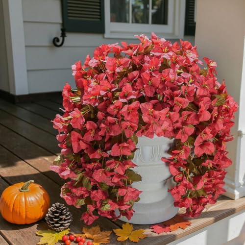 Bougainvillea Artificial Flowers for Outdoors Fake Plants Fall Autumn Decor, 2 pcs Faux Long Trailing Vines UV, alternate