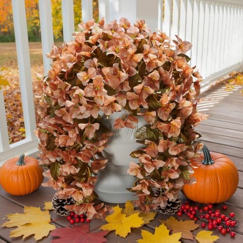Bougainvillea Artificial Flowers Plants for Outdoors Outside Fall Autumn Decoration, 2 pcs Faux Silk Long, alternate view 2