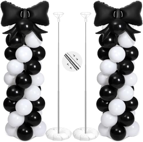 Bow Balloon Column Stand Set of 2, Black, White in White