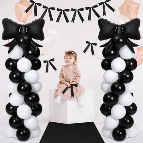 Bow Balloon Column Stand Set of 2, Black, White in White, alternate view 2