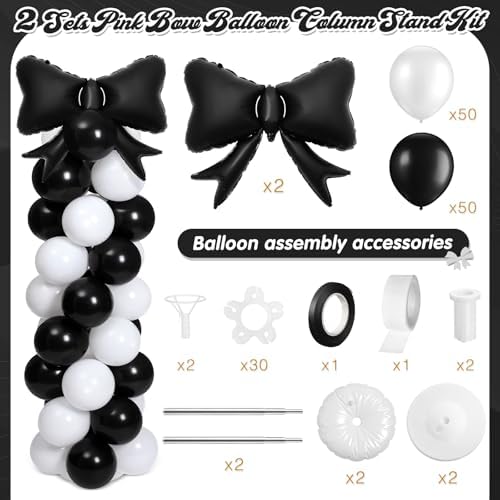Bow Balloon Column Stand Set of 2, Black, White in White, alternate view 3