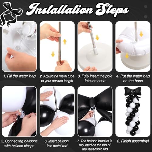 Bow Balloon Column Stand Set of 2, Black, White in White, alternate view 4
