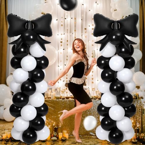 Bow Balloon Column Stand Set of 2, Black, White in White, alternate view 5