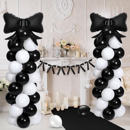 Bow Balloon Column Stand Set of 2, Black, White in White, alternate view 6