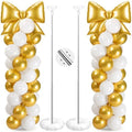 Bow Balloon Column Stand Set of 2, Gold, White in White