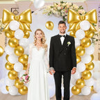Bow Balloon Column Stand Set of 2, Gold, White in White, alternate view 2