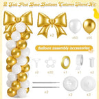 Bow Balloon Column Stand Set of 2, Gold, White in White, alternate view 3