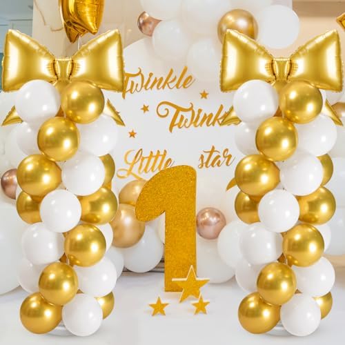 Bow Balloon Column Stand Set of 2, Gold, White in White, alternate view 4