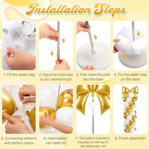 Bow Balloon Column Stand Set of 2, Gold, White in White, alternate view 5