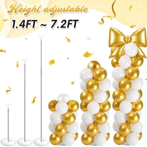 Bow Balloon Column Stand Set of 2, Gold, White in White, alternate view 6