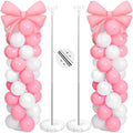 Bow Balloon Column Stand Set of 2, Pink, White in White