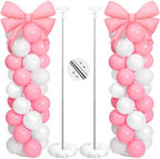 Bow Balloon Column Stand Set of 2, Pink, White in White