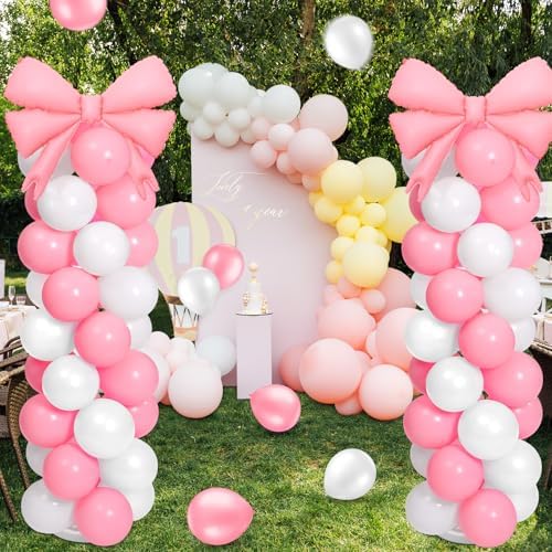 Bow Balloon Column Stand Set of 2, Pink, White in White, alternate view 5