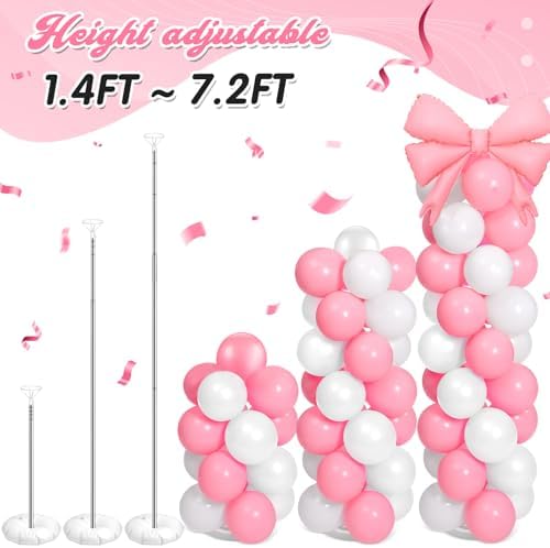 Bow Balloon Column Stand Set of 2, Pink, White in White, alternate view 6