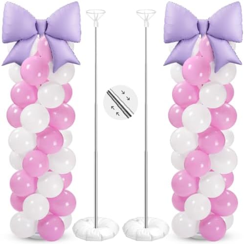 Bow Balloon Column Stand Set of 2, Purple, White in White