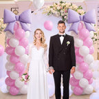 Bow Balloon Column Stand Set of 2, Purple, White in White, alternate view 2