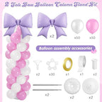 Bow Balloon Column Stand Set of 2, Purple, White in White, alternate view 4