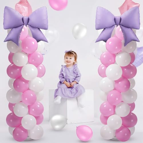 Bow Balloon Column Stand Set of 2, Purple, White in White, alternate view 5