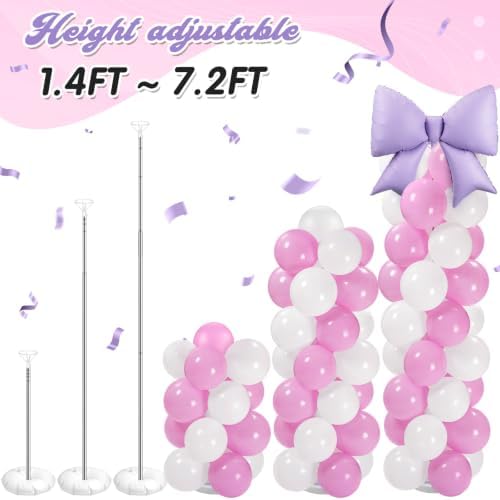 Bow Balloon Column Stand Set of 2, Purple, White in White, alternate view 6