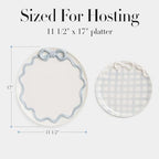 Bow Nested Platter Set of 2, Blue Gingham Round Serving Platters in small 10 1/2" dia | large 13" dia in, alternate view 3