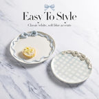 Bow Nested Platter Set of 2, Blue Gingham Round Serving Platters in small 10 1/2" dia | large 13" dia in, alternate view 4