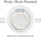 Bow Nested Platter Set of 2, Blue Gingham Round Serving Platters in small 10 1/2" dia | large 13" dia in, alternate view 6