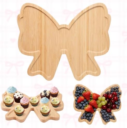 Bowtie Charcuterie Board, Wooden Bow Serving Platter for Baby Shower, Wedding, Birthday Party, Coquette Table