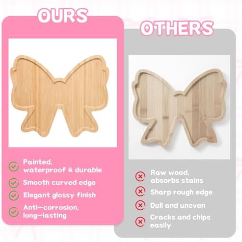 Bowtie Charcuterie Board, Wooden Bow Serving Platter for Baby Shower, Wedding, Birthday Party, Coquette Table, alternate view