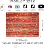 Brick Wall Backdrop 8x6 ft Vintage Rustic Photography Backdrops with 32.8ft Ribbon for Birthday Party Wedding, alternate view